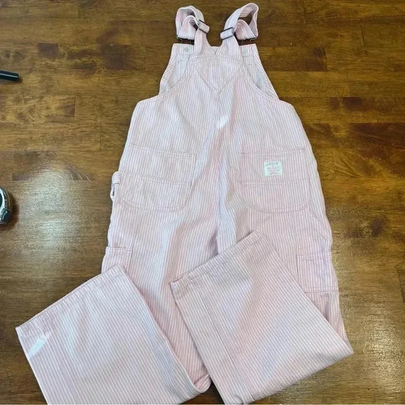 Laken & McKey pink white striped overalls size 7 100% cotton girls - Picture 5 of 8